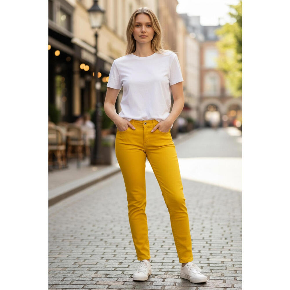 St Johns Bay Jeans Womens 16 Skinny Leg Yellow Stretch Cotton Blend Casual